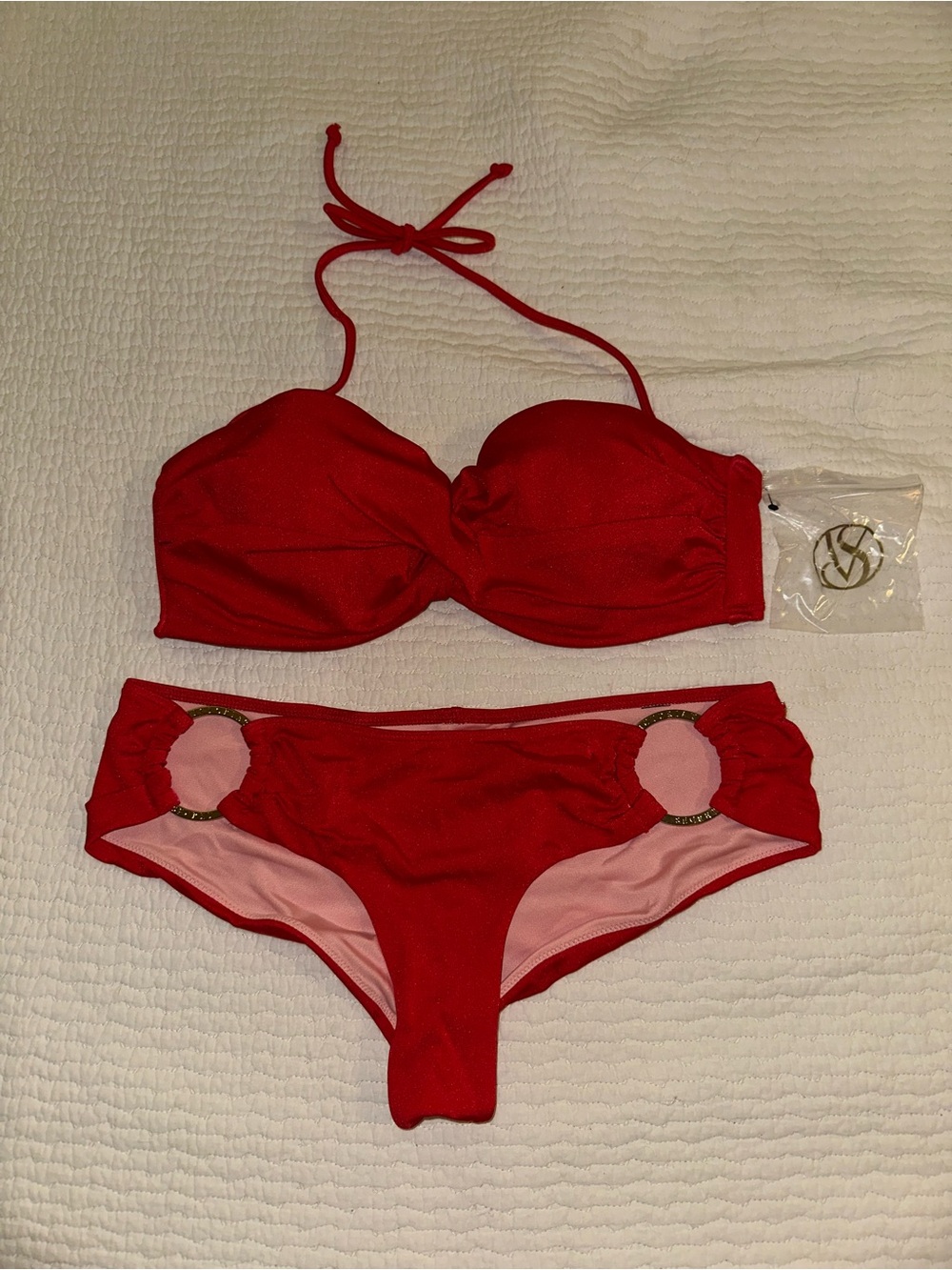 Victoria’s Secret Red Women's Two-Piece Bikini Set with Ring Detail